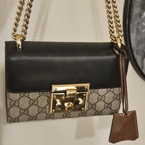 Gucci Black and Brown Padlock Shoulder Bag